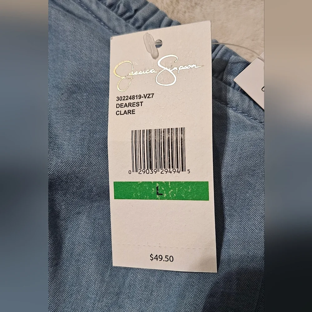 NWT Jessica Simpson Cropped Spaghetti Strap W/ Shell Detail Denim Top; Size L - Picture 7 of 12
